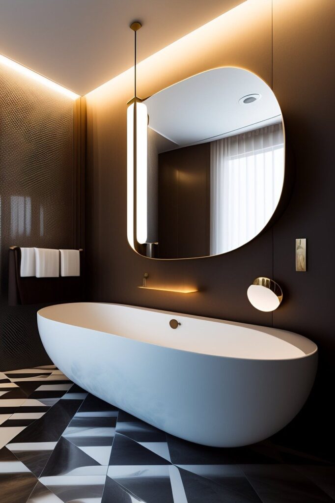 Stylish modern bathroom with a bathtub and designer lighting, representing plumbing installation services in Midrand.