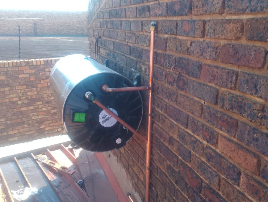 Electric geyser installation on a rooftop in Midrand, representing geyser repair services.